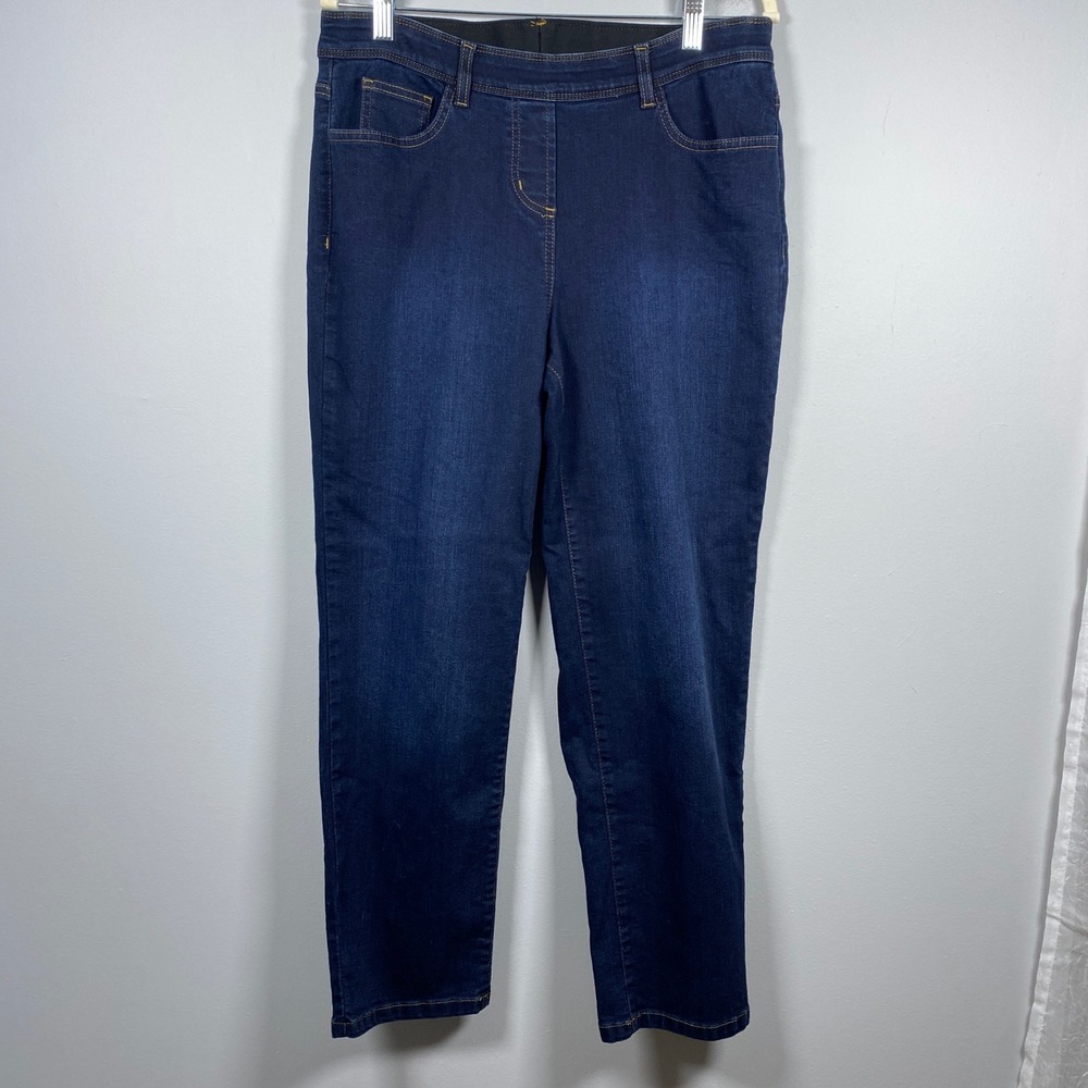 Alia Pull On Jeans Womens 14P Dark Blue Stretch Straight Leg Petite Denim